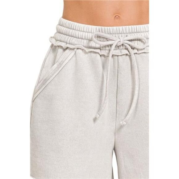 Zenana Acid Wash Fleece Drawstring Shorts With Pockets - Picture 2 of 3